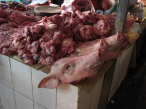 Varkens op de markt in Siem Reap