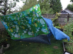 Ons kampement in de achtertuin.
