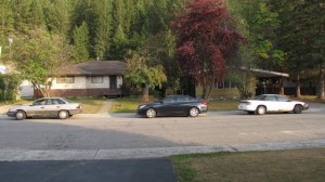 Onze auto past goed tussen de verroeste auto's...