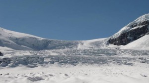 De 'watervallen' bovenaan de gletsjer