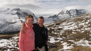 Bovenop de Wilcox Mountain voor de Athabasca gletsjer