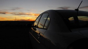 Zonsondergang bij onze hotelkamer