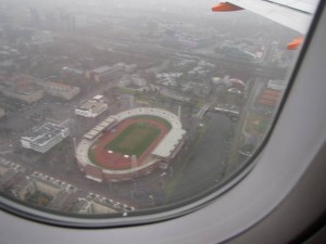 Het Olympisch Stadion in de regen.